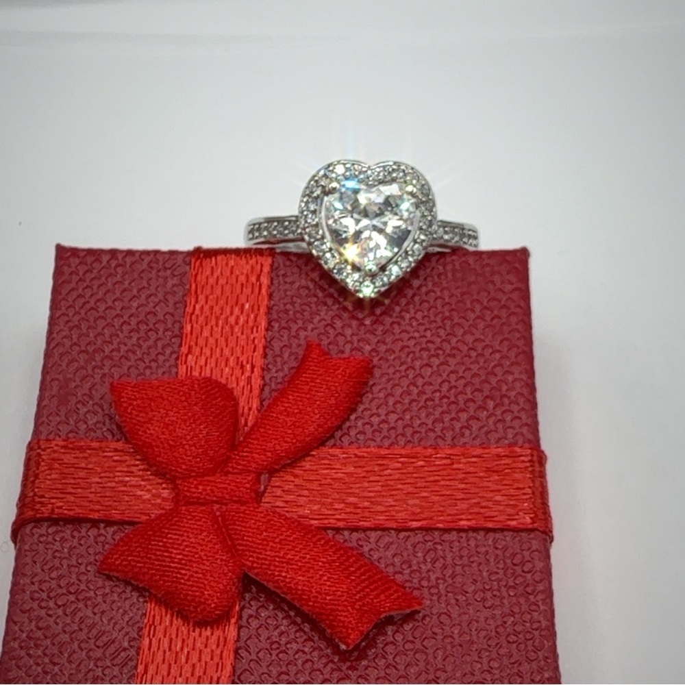 Silver Heart Cut Stone Ring with Pave - Picture 5 of 14